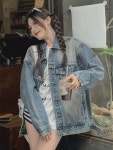 판 구제 워싱 데님 코트 여 가을 신상 루즈핏 날씬해 는 빈티지 나른한 상의 : 녹차라떼
