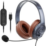 마이크 음소거 버튼과 볼륨 조절 기능 USB-C 오버이어 노이즈 캔슬링 헤드폰 빅이어 롱코드 USB Type C 헤드셋 PC 노트북 모바일과... 