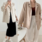 결혼식하객룩 긴팔 여성 봄자켓 여름 린넨 자켓 빅사이즈 여성 77 88 마자켓 : 코코쓰