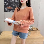 H9518 울니트 가을/겨울 여성 풀오버 스웨터 루즈하고 부드럽고 따뜻한 점퍼 상의 학생/소녀용 긴 소매 V 넥 옷 : 해외구매3