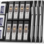 0.5mm 케이스가 포함된 샤프 세트 MP1000 메탈 아티스트 연필 3개 및 480PCS HB 리드 리필 지우개 건축가 필기 드로잉 엔지니어링 스케치... 