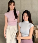 1161. 스판 폴라 슬림핏 여리 데일리 캐쥬얼 파스텔 나시 민소매 크롭티셔츠 - 검정, 소라, 아이보리, 핑크 : 클릭미 ClickMe