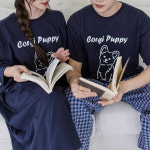 당일출고 [홈웨어/커플/빅사이즈/잠옷/커플잠옷/커플티/커플룩] 코기퍼피 반팔 티셔츠 & 원피스 잠옷 : 커플조아couplejoa