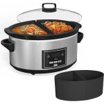 HEYNEMO 6쿼트 프로그래밍 가능 슬로우 쿠커2in 1 실리콘 라이너 포함 자동 온풍 설정 디지털 타이머 3개의 조리 식기세척기 안전 세라믹... 