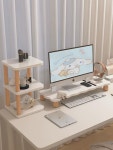 탁상용 롱 PC 키높이 선반 탁상 선반  거치대 사무실 공방 노트북 수납 선반 : 우드커리