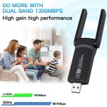 노트북 무선랜카드 1300Mbps USB 이파이 어댑터 듀얼 밴드 5 이더넷 네트워크 카드 3.0 동글 PC 리시버 AC1300 5G 2.4G : 엠엔제이30