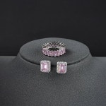 실버목걸이귀걸이세트 2 개 팩 실버 컬러 신부 보석 세트 헤일로 약혼 반지 라운드 스터드 귀걸이 웨딩 선물 J6036 PINK : 해외구매3