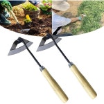 2Pcs 정원용 회공구 올스틸 경화 중공회 잡초 뽑기 샤프 도구 파티오 뽑기를 위한 손회 에지거 토양 풀기 농장 심기나무 손잡이 Wooden... 