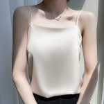 루아앤샵 새틴 일자넥 끈 나시 실크 탑 민소매 이너 슬리브리스 여성 나시 티셔츠 : RUA N SHOP