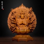 천수 천안 관세음 보살 관음 목각 십일면 보현 주문 수작업 40CM 장뇌 나무 : 크로바직구