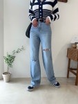 아쿠아 양쪽컷팅 구제 슬림 와이드 데님팬츠 3SIZE : Elfo