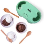 토탈 셰프 디럭스 더블 트리트 아이스크림 메이커 1.1 qt1L 그린 냉동 요구르트 소르벳 젤라토를 한 번에 2가지 맛 만들기 가정용 냉동고에 AA... 