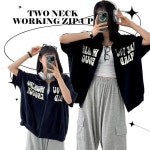 Y2K/여름아우터 이너프 영문 레터링 하이넥 반팔 집업 3color : 스윗니스