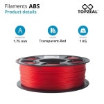 TOPZEAL ABS 투명한 빨간색 필라멘트 1.75mm 1KG/롤 3D 프린터 플라스틱 소모품 재료 : 천월인터무역