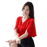 여성용 캐주얼 반팔 블라우스 셔츠, V넥 칼라, 단색, 우아한 블라우스 상의, G2258, 봄, 여름, 레이디 패션 : 케이만상객주