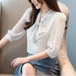 패션 절반 슬리브시 폰 셔츠 여름 새 여자 bowknot 캐주얼 블라우스 여성 레저 사무실 숙 녀 작업 상위 의류 h9090 : 케이만상객주