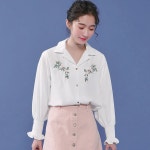 봄 쉬폰 셔츠 여성 자수 옷깃 긴 소매 느슨한 블라우스 학생 랜턴 소매 프레피 스타일 레저 탑 H9166 : 케이만상객주