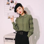 여성용 녹색 쉬폰 셔츠, 한국 시크, 긴팔 블라우스, 소녀 루즈 단색 프레피 스타일 상의, 봄 신상, H9169 : 케이만상객주