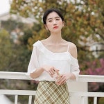 짧은 소매 화이트 쉬폰 셔츠 여성 여름 섹시한 스큐 칼라 끈이 없는 블라우스, 소녀 프레피 스타일 달콤한 캐주얼 탑스 H9173 : 케이만상객주