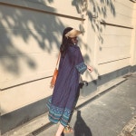 데일리 스트라이프 쉬폰 가디건 에스닉 비치 휴양지 수영복 롱 로브 : 노랑레몬마켓