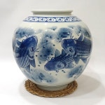 청인 청화백자 잉어문 어문 달항아리 (높이34.5cm) 화병 : 우리도예