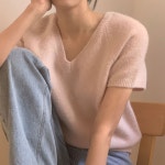 프리러브 푸딩브이니트 여성반팔니트 : 마드제이모우