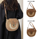 라탄 토트백 가죽 미니 숄더 복조리 여성 여름 다용도 틈새 단일 어깨 크로스 바디 숲 스 : 하우지엄