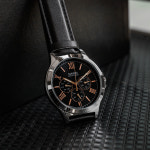 카시오 데이데이트 아날로그 클래식 남자 가죽 큐앤큐 메탈 드레스워치 손목시계 : 카시오타임