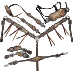 MOUSM 정품 아르헨티나 소 가죽 완전 헤드스톨 가슴 칼라 세트는 깃털 조각으로 장식되어 있고 끈 콘초로 가죽으로 있습니다스트랩... 