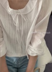 (아이, 핑크 당일)멜라운지 마레 핀턱 블라우스 2col 리본끈 : 프로디테