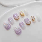 AMOMD 라벤더 골드 스퀘어 수제네일팁 CX008 : 주식회사 손톱에진심