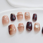 AMOMD 레오파드 골드 스퀘어 수제네일팁 CX017 : 주식회사 손톱에진심