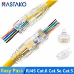 나스타코 RJ45 패스스루 Cat5e Cat6 RJ45 커넥터 UTP 금도금 RJ45 모듈러 플러그 8P8C 네트워크 잭 65mm RJ45 부츠 포함 : 데일리셀링링