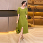 중년 여름 원피스 린넨 주름 드레스 오버핏 하객 여성 패션 프렌치 외출 스타일 외국 고급 : 하우지엄