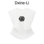 수입 블랙 코코 까멜리아 플라워 셔링 민소매 코튼 티셔츠 여름 키작녀 데일리룩 코디 : 부띠끄로렌