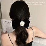 빅사이즈 까멜리아 벨벳 리본 사넬꽃 헤어핀 골프 반묶음 삔 올림머리 포인트 반머리 핀 : 씨오브럽