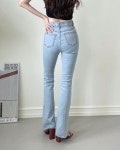(당일) 원버튼 절개 부츠컷 청바지 연청 하이웨스트 스판 데님 팬츠 : jejeshop
