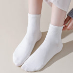 더빨강양말 여자 학생 중목 장목 무지 흰 양말 10켤레 : 더빨강양말
