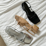 신상추천) 유행템 라운드리본컷 슬링백샌들 4cm (블랙, 베이지, 실버) : 라운드에이