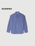 산드로 아울렛 봄 여름 여자 파란색과 흰색 줄무늬 옷깃 분리형 긴팔 셔츠 SFPCM00 : 타오바오 스토어