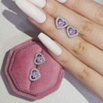 개 2 목걸이세트 팩 실버 색상 신부 약혼 웨딩 심장 모양 보석 반지 J7002 pink : 해외구매5