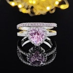 개 2 목걸이세트 팩 실버 색상 신부 약혼 웨딩 심장 모양 보석 반지 J7002 pink : 해외구매5