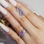 개 2 목걸이세트 팩 실버 색상 신부 약혼 웨딩 심장 모양 보석 반지 J7002 pink : 해외구매5