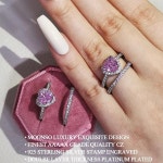 개 2 목걸이세트 팩 실버 색상 신부 약혼 웨딩 심장 모양 보석 반지 J7002 pink : 해외구매5