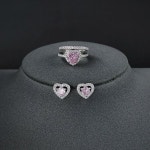 개 2 목걸이세트 팩 실버 색상 신부 약혼 웨딩 심장 모양 보석 반지 J7002 pink : 해외구매5