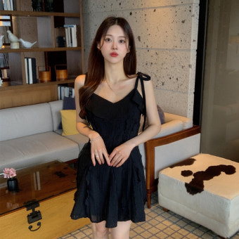 [분위기끝판왕 러블리청순] 요루 프릴 리본 뷔스티에 나시 미니 원피스 레이어드 플레어 A라인 스커트 속바지안감 데이트룩 2COL- : 워너비뮤즈