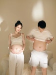 만삭사진 니트 크롭티 임신 셀프 주수사진 임산부 의상 배꼽티 만삭촬영 : 유 얼 낫 얼 론