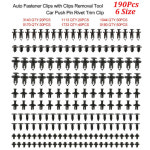 풍절음고무몰딩 휀다방음 풍절음방지 범용 자동차 패스너 푸시 핀 리벳 트림 클립 문짝 패널 펜더 라이너 혼다 시빅 포드 포커스용 190 개 6... 
