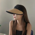 국내제작 썬캡 여름 챙넓은 자외선 햇빛 차단 밀짚 돌돌이 바캉스 워터파크 물놀이 창 모자 : 아이엠써니