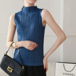 여성 여름 블라우스 반팔 주름옷 플리츠 미시옷 쉬폰 티 셔츠 이세이 미스트 탑 아이보리 : 에픽토이